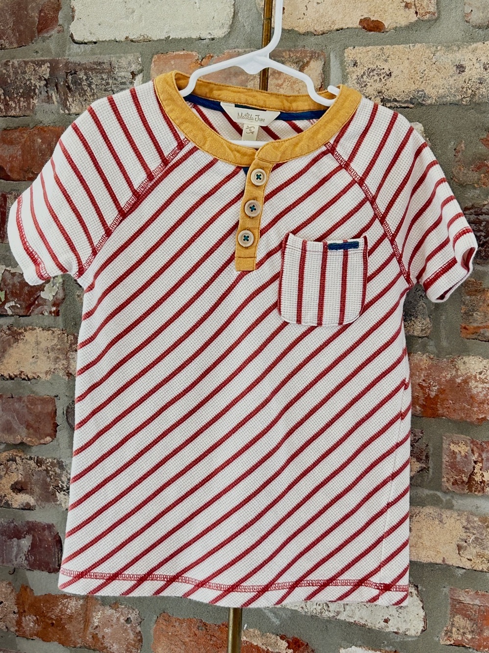 Matilda Jane Little Rascal Waffle Knit Striped Henley Shirt Boys Size 6